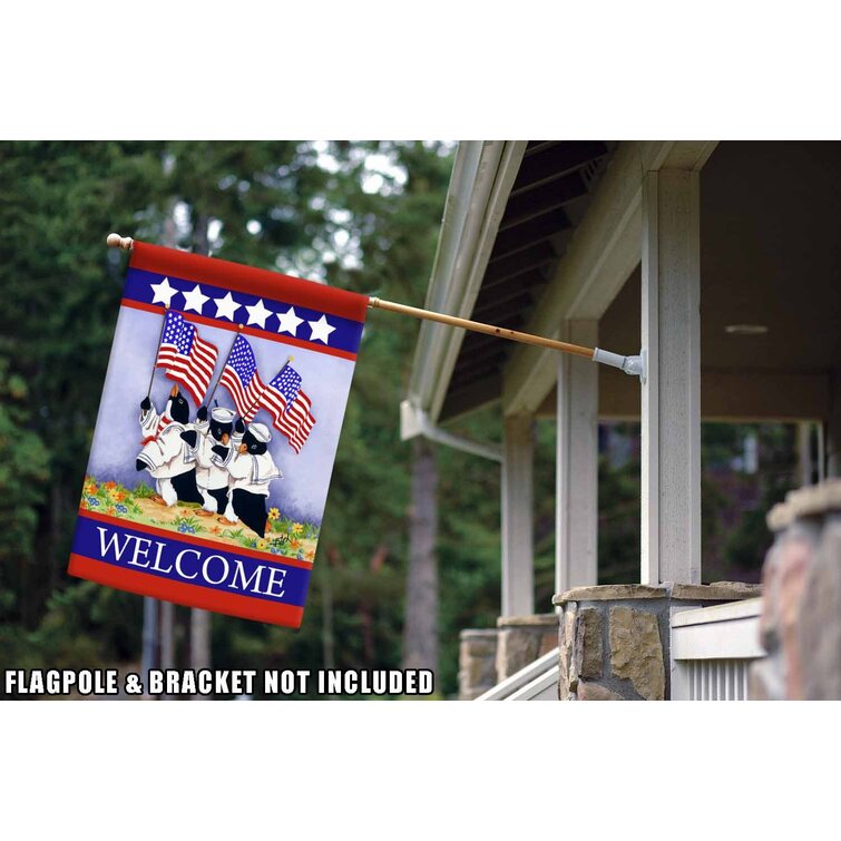 Toland Patriotic Penguins 28 x 40 Welcome USA America Double Sided House Flag 
