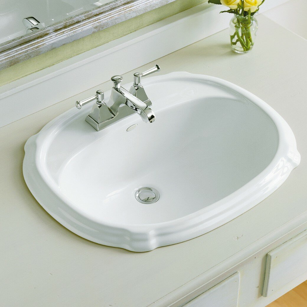 Portrait Ceramic Oval Drop In Bathroom Sink With Overflow