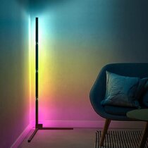 LED Corner Floor Lamp,Assembly Free RGB Corner Lamp,USB Powered Color Changing Corner Light with Aluminium Body,Matte Black Modern Tall Mood Light with Bluetooth Remote Control Smart App Music Sync