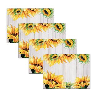 Exnundod Sunflowers Bouquet Two Sides Use Rectangle Placemat Holiday Desktop Decoration 4pcs,Watercolor 12x18 Heat Resistant Table Mat for Dining Home Kitchen Party Celebration BBQ