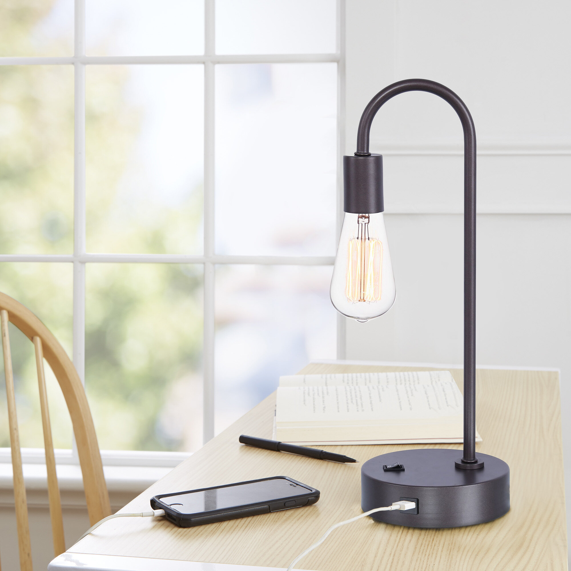desk lamp with usb port and outlet