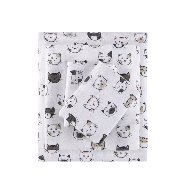 Mack Milo Acer Cozy Soft Cat Print Flannel 100 Cotton Sheet Set