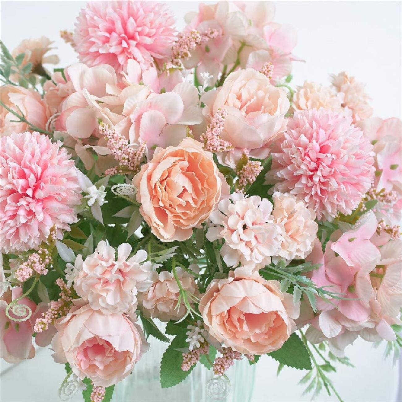 Artificial Peony Hydrangea Bouquets Fake Silk Carnations Flowers for Home/Office/Wedding Decor Table Centerpieces LEMESO 2 Pack Light Pink Artificial Flowers 