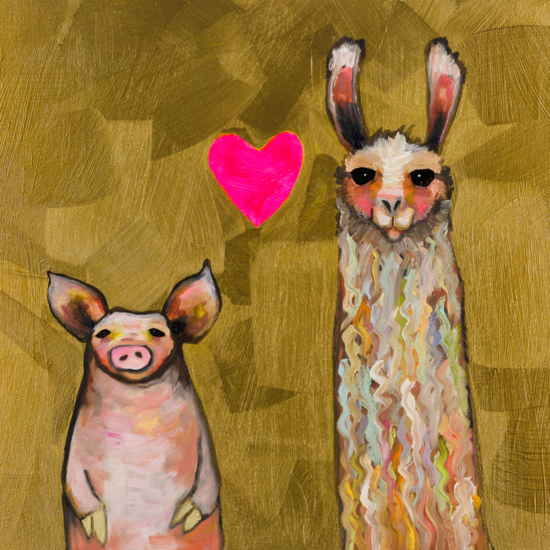 Greenbox Art Llama Loves Pig Acrylic Painting Print On Canvas