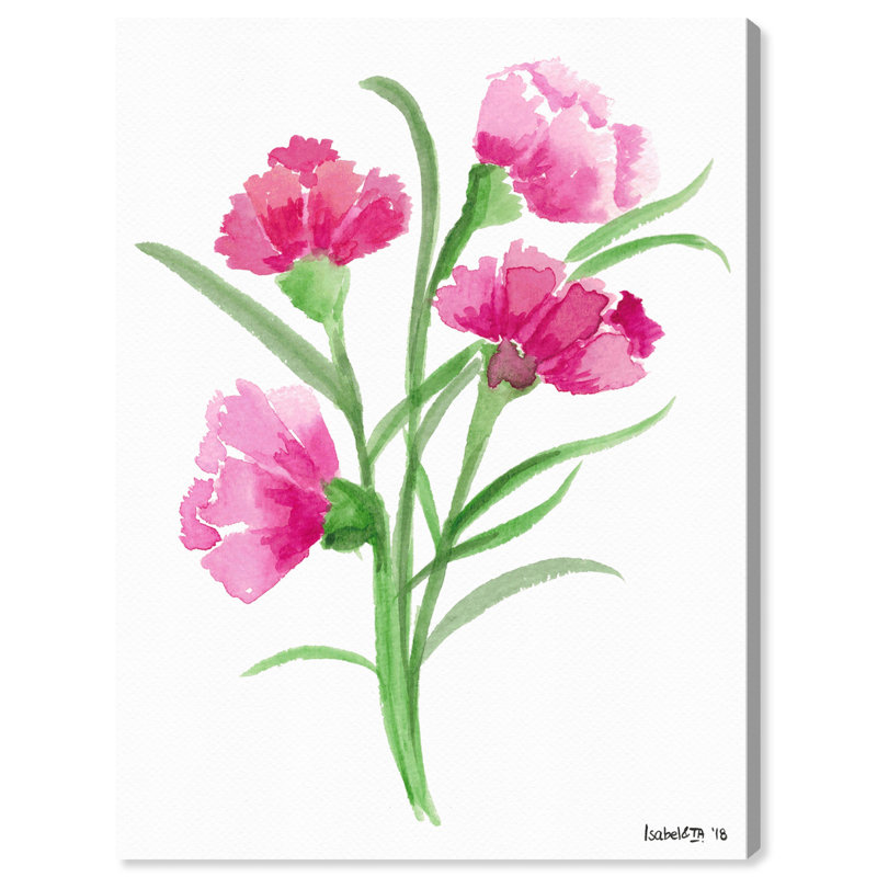 Astoria Grand Pink Carnation Bouquet Watercolor Painting Print On Canvas Wayfair
