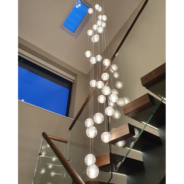 LED Globe Chandelier Glass Stair Ceiling Light Villa Silver//Gold Plated Lamp