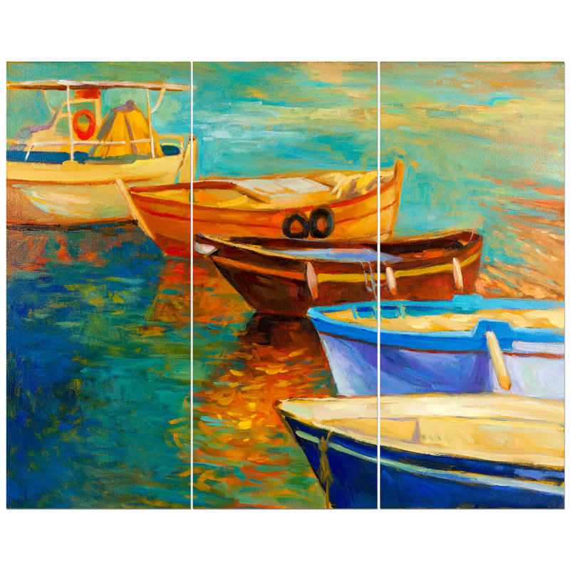 East Urban Home Local Wooden Boats In Calm Water Oil Painting