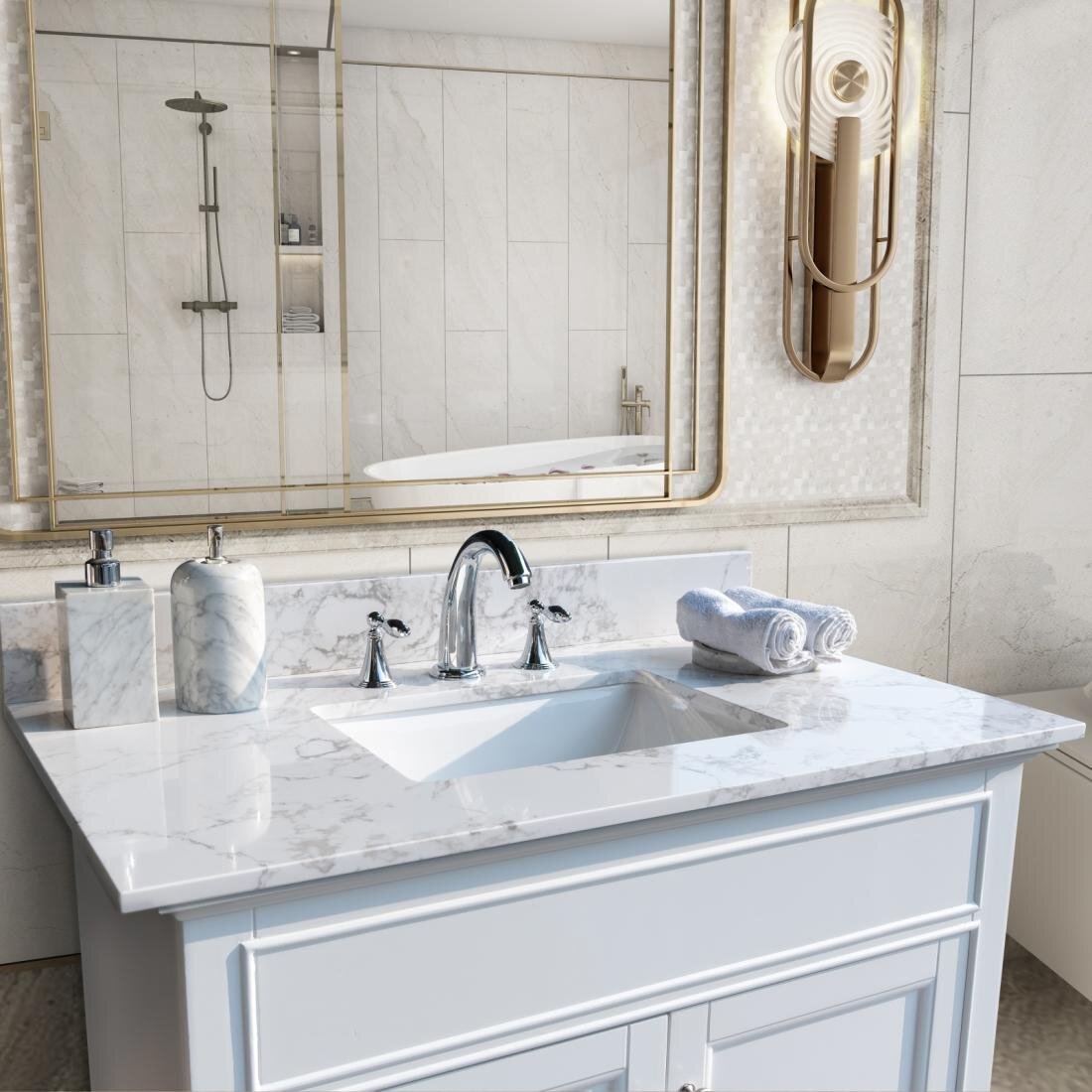 Funadd 37 Single Bathroom Vanity Top In Carrara White With Sink Wayfair