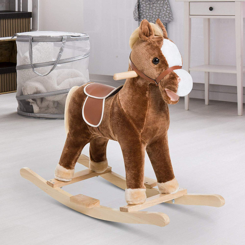 Cheval à Bascule Éléphant Musical Enfant 2-4 Ans - Peluche Douce Avec Sons 65x52cm Gris