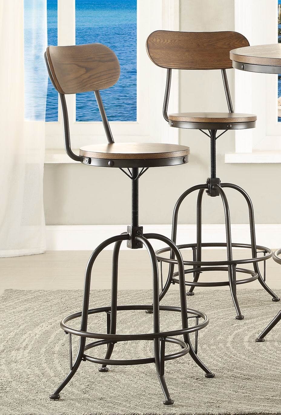 17 Stories Lauren Wood Metal Adjustable Height Swivel Bar Stool Wayfair