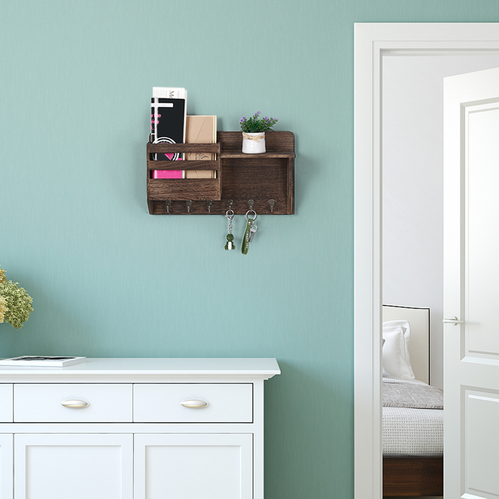 Gracie Oaks Khory Antique Floating Shelf Letter Slot Wall Mount Key