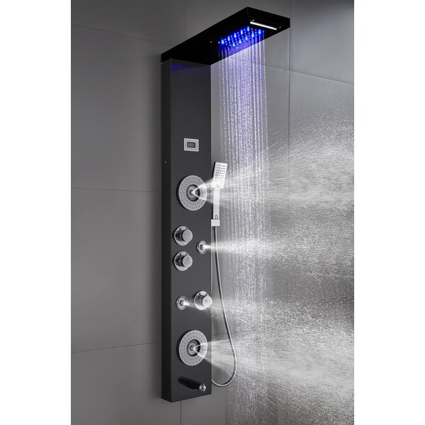 Stainless Steel Shower Panel Tower Faucet LED Rainfall Massage System Jets Set 