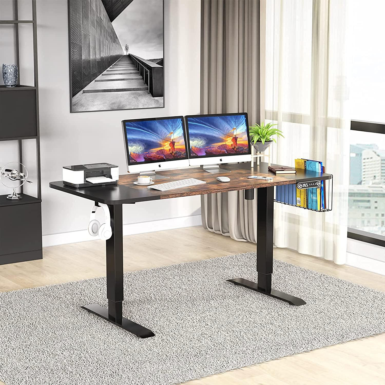 Inbox Zero Electric Standing Desk Height Adjustable Stand Up Desk 63 X 24 Colorblock Table Top Industrial Computer Workstation With Storage Basket Hook For Home Office Wayfair