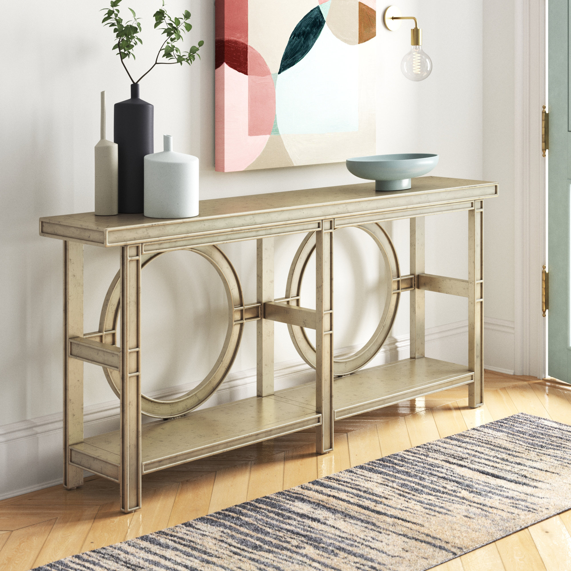 Hallway Entryway Mirrored Mirror Console Sofa Table Stand Half Oval Silver NEW 