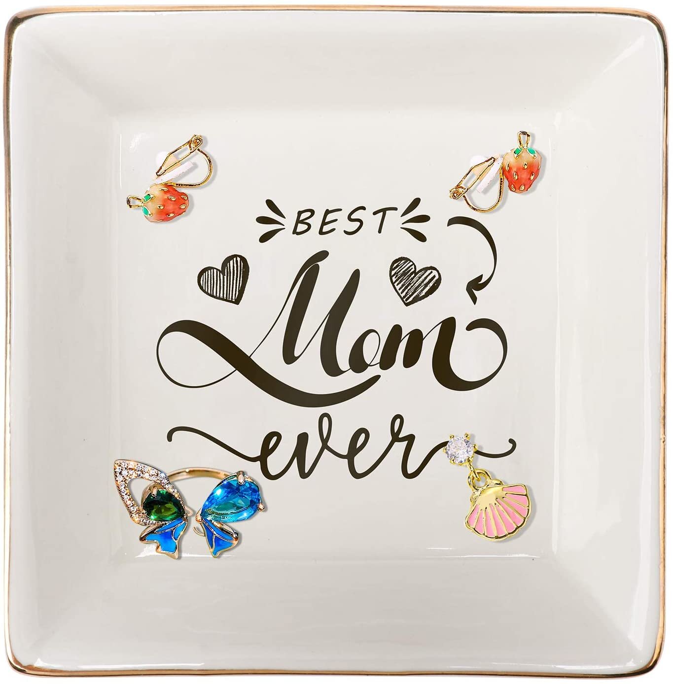 Ueerdand Gift for Mom from Daughter Mother's Day Christmas Thanksgiving Birthday Gift for Mother and Daughter Ceramic Ring Dish Decorative Jewelry Tray 