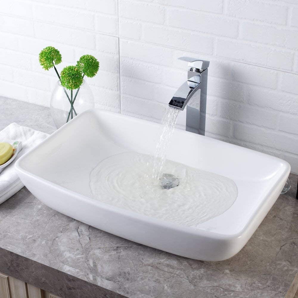 Vessel Sink Square Sarlai 18 Wall Mounted Bathroom Sink Above Counter White Ceramic Porcelain Vessel Sink Vanity Sink Basin with Faucet Hole
