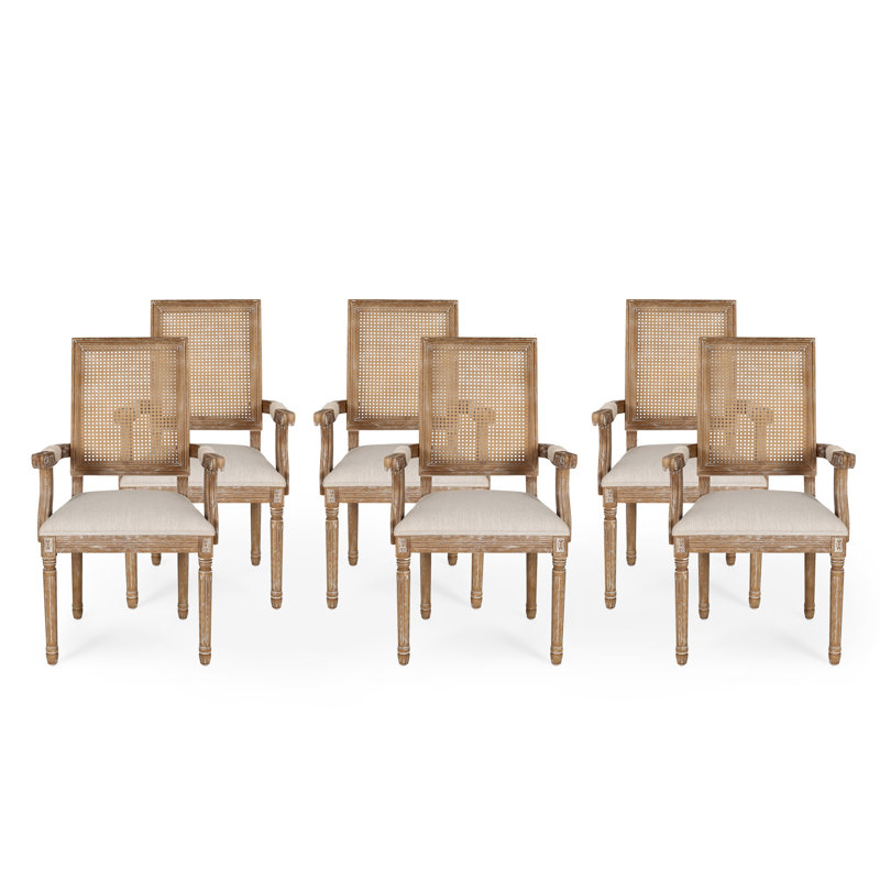 (incomplete 2 chair only) Esaias King Louis Back Upholstered Armchairs Upholstery Color: Beige, Number of Chairs: 6, Leg Color: Natural