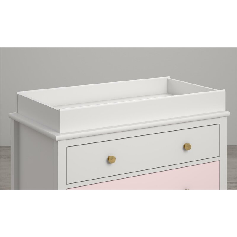 white dresser with changing table topper