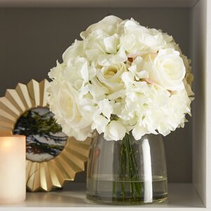 Hydrangea and Rose Arrangement in Glass Vase