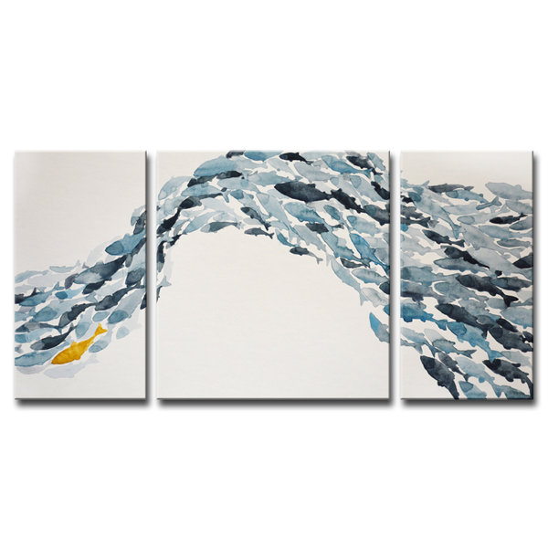 Highland Dunes Goldfish 3 Piece Wrapped Canvas Acrylic