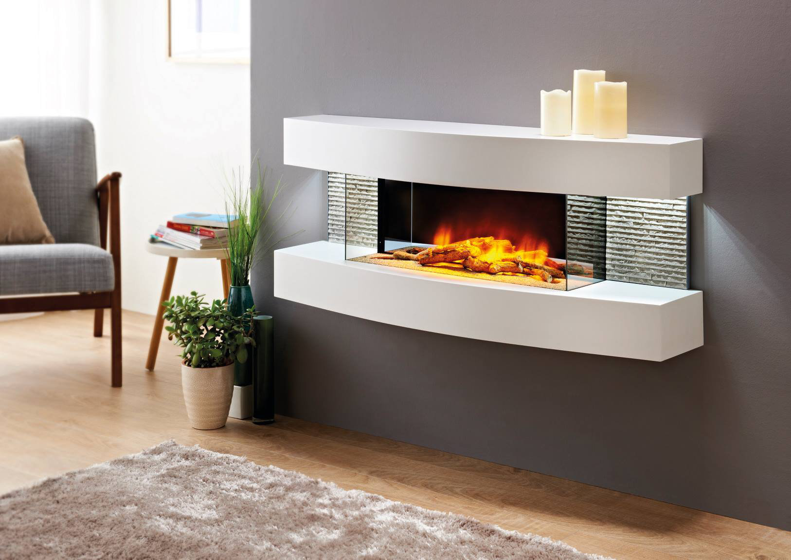 Orren Ellis Fraenzel Curve Wall Mounted Electric Fireplace