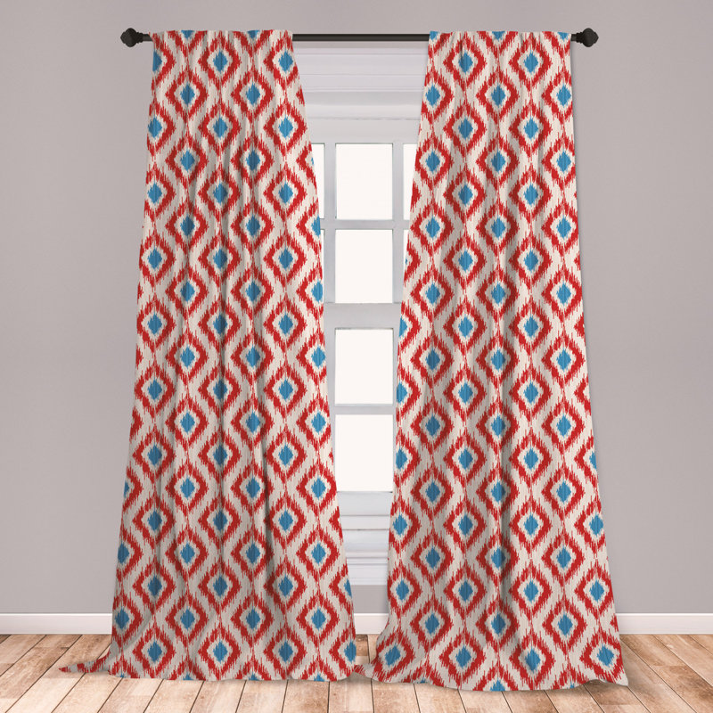 East Urban Home Ambesonne Ikat Window Curtains Revival Pattern Classical Diamond Line Pattern With Traditional Design Elements Lightweight Decorative Panels Set Of 2 With Rod Pocket 56 X 84 Red Blue Beige