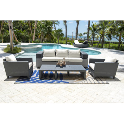 Onyx 4 Piece Rattan Sunbrella Sofa Seating Group With Cushions