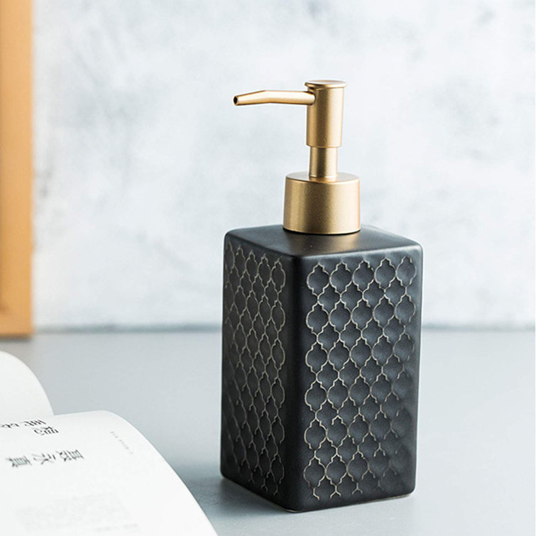 Ceramics Gold Soap Dispenser For Kitchen, Refillable Soap Pump Dispenser For Shower Square Hand Soap Dispenser For Bathroom With Gold Pump, 11.3 OZ