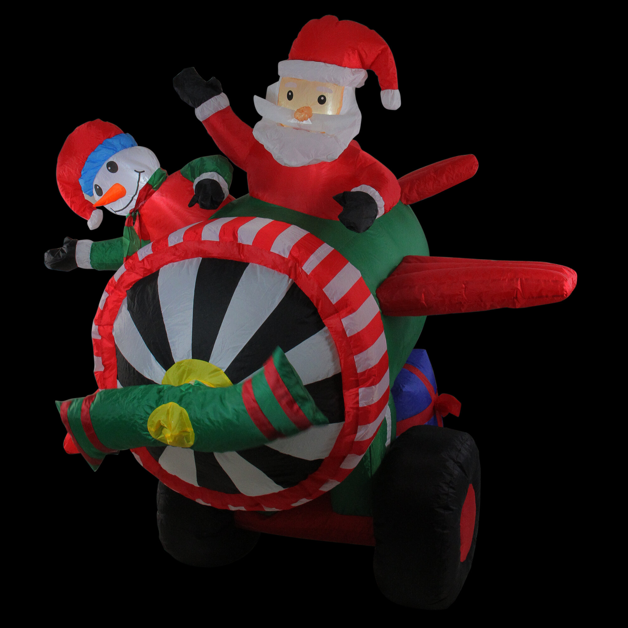 Gemmy Holiday Christmas Airblown Inflatable Animated Helicopter w/ Santa Snowman