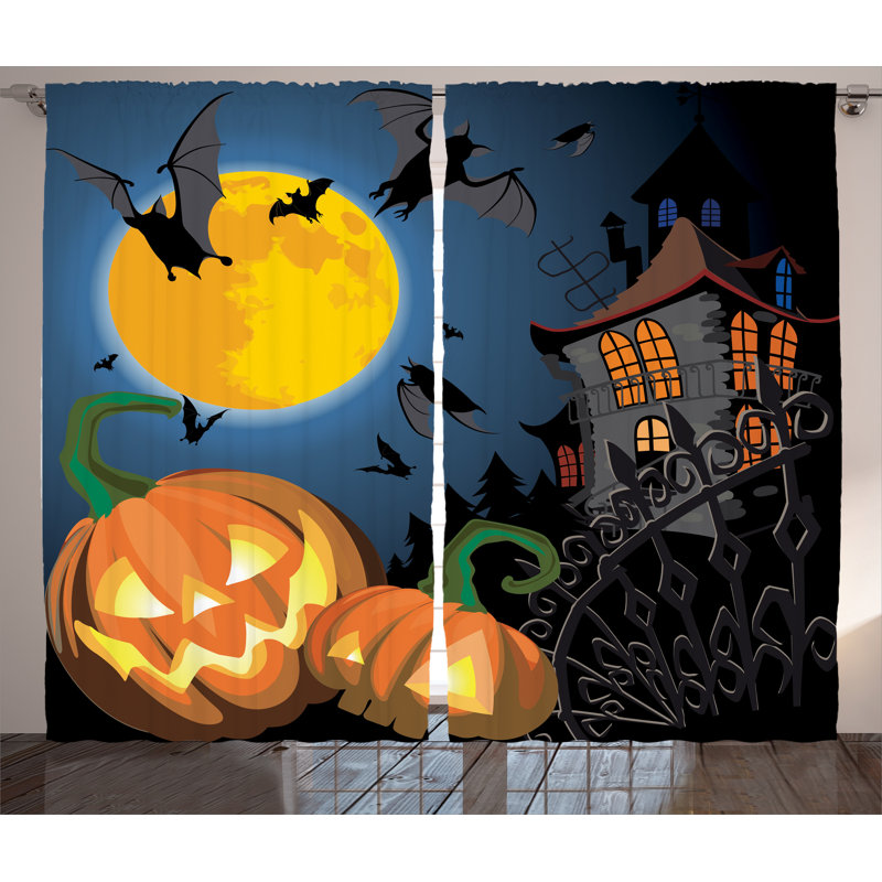 The Holiday Aisle Zakir Halloween Decorations Gothic Halloween Haunted House Party Theme Trick Or Treat For Kids Graphic Print Text Semi Sheer Rod Pocket Curtain Panels Wayfair