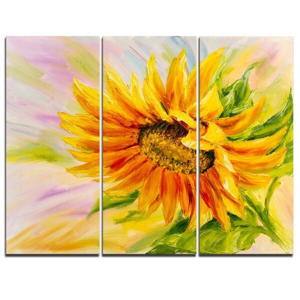 Designart Sunflower Oil Painting 3 Piece Painting Print On
