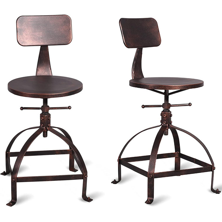 Williston Forge Set Of 2 Industrial Swivel Bar Stools With Back Vintage Counter Height Stools Wayfair