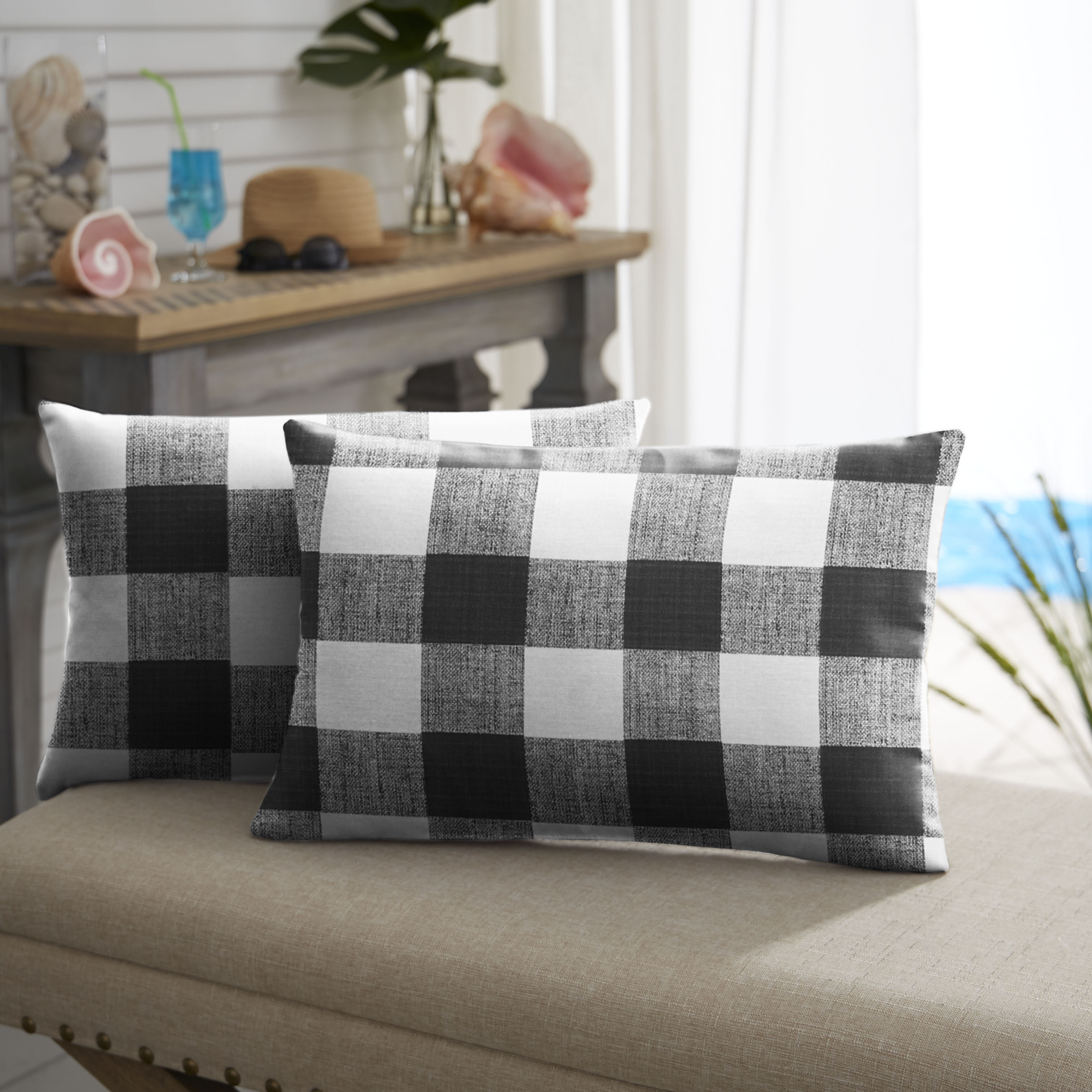 outdoor buffalo plaid pillows