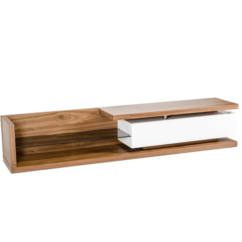 Benzara Modern Style Wooden Tv Unit With One Drawers And Two Glass Shelves White And Brown Wayfair