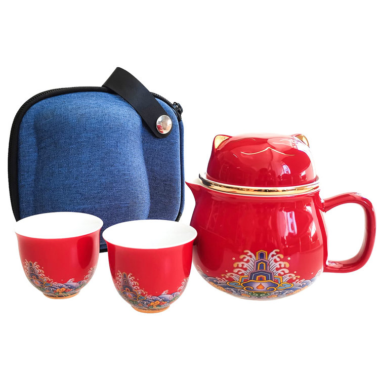 Unique Teaware Purple pottery Fashionable Ceramic Travel Tea Set Portable 2 Tea Cups and Teapot