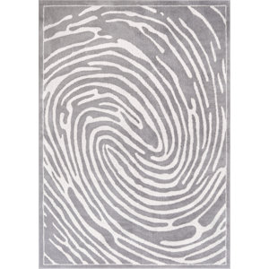 Jenecke Delightful Modern Fingerprint Lines Light Gray/White Area Rug