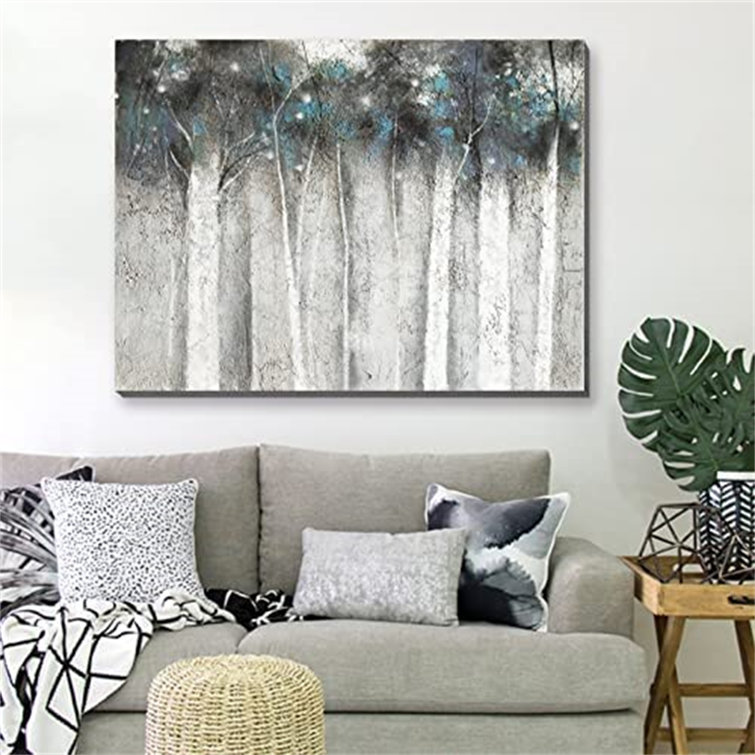 Original abstract tree painting canvas Wall art picture for living room wall decor bedroom home decor gray red thick texture tree landscape