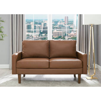 Mercury Row Deschamp 51 5 Wide Faux Leather Square Arm Loveseat Reviews Wayfair