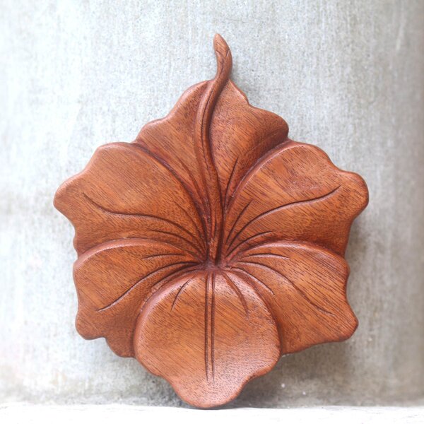 NOVICA Wood Floral Relief Panel Wall Sculpture Brown,'Razor Petals' 
