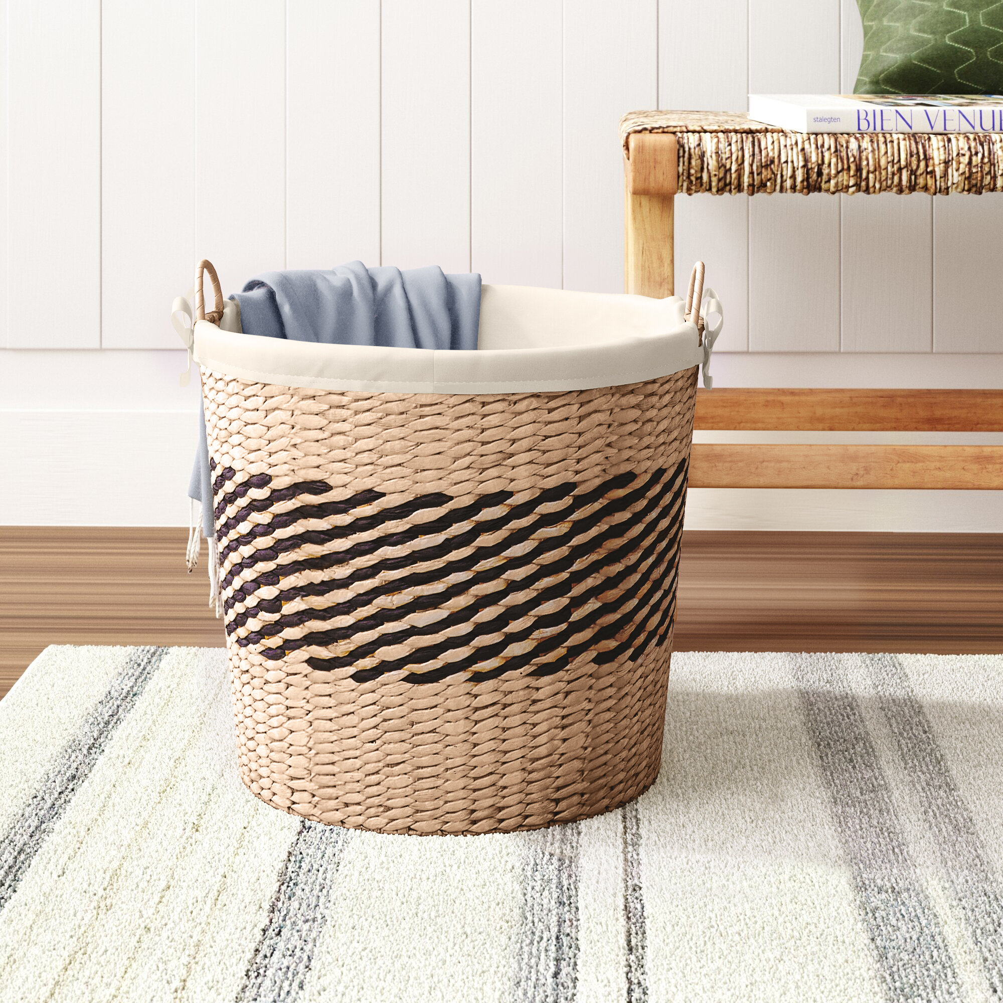 Blanket Beautiful Gold Stitch Woven Basket With Heavy Duty Leather Handles Baby Toy or Laundry Storage Bin Large and Tall Basket for Nursery Cotton Rope Basket 20 x 18 Jumbo Size Towel 