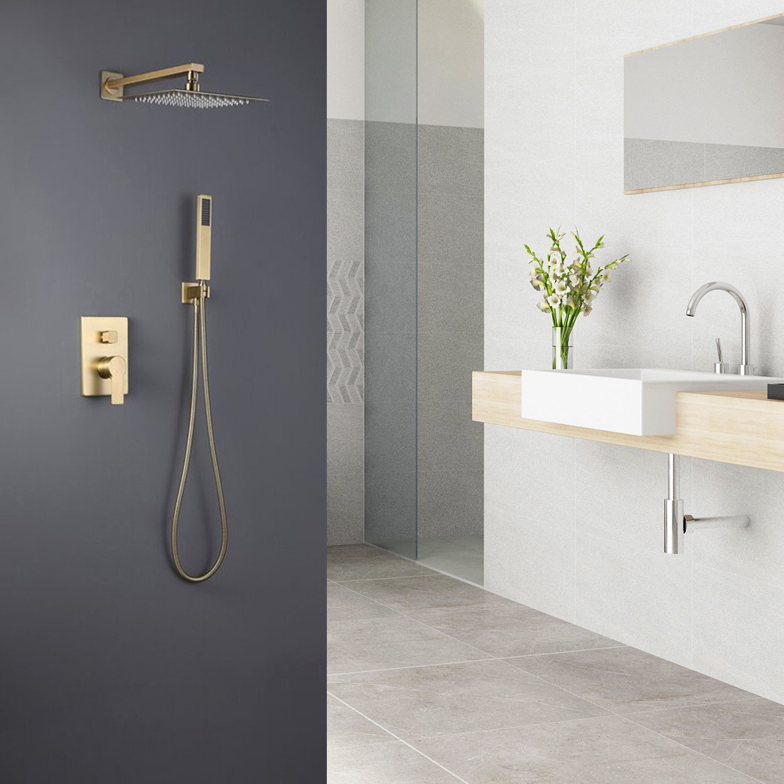 Modland Golden Brushed Nickel Wall Mounted Bathroom Shower System With