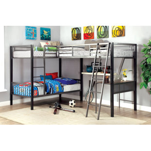 Go to store & view more images Earline Contemporary Twin over Twin L-Shaped Bunk & Loft Bed with Storage and Display Shelf by Viv + Rae