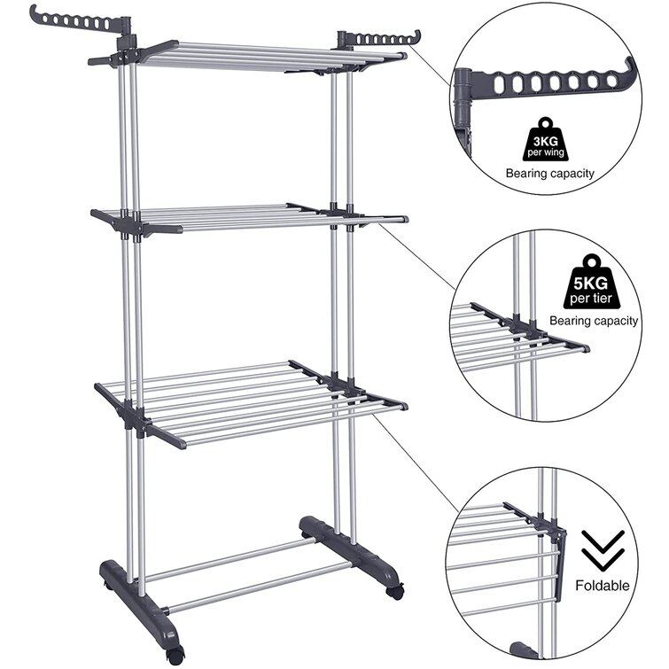 3 Tier Clothes Airer Rack Horse Winged Dryer Indoor Outdoor Washing Fold-able
