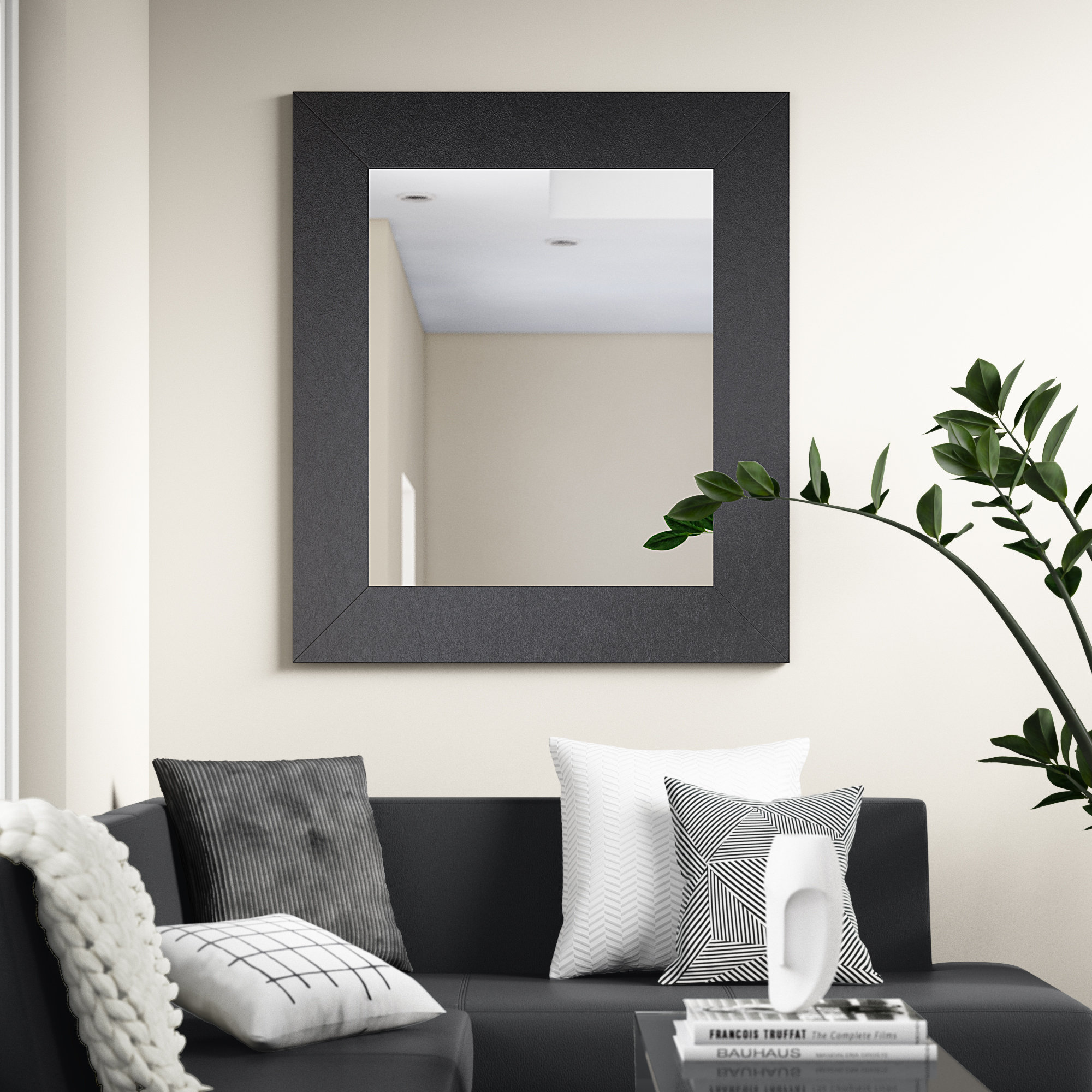 Rectangle Black Wide Leather Wall Mirror Rectangle Black Wide Leather Wall Mirror