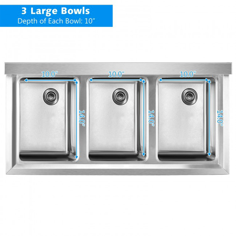 Stainless Steel Utility Sink With 3 Compartment Commercial Kitchen Sink