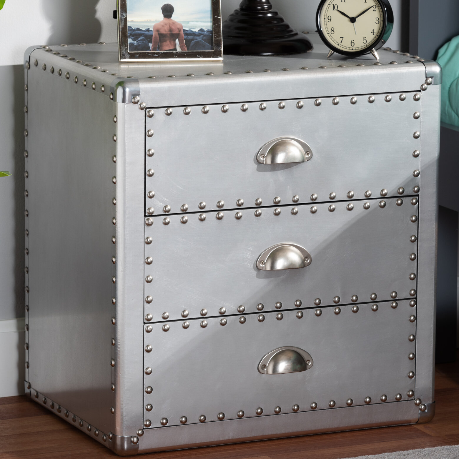 Breakwater Bay Bohrer French Industrial Silver Metal 3 Drawer Nightstand Reviews Wayfair