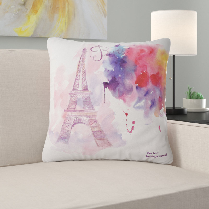 East Urban Home Watercolor Painting Paris Eiffel Tower In Cloud Pillow Wayfair