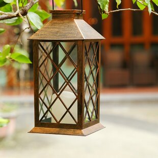 2 lot brown wood metal 12" tall Candle holder Lantern Lamp light terrace outdoor 