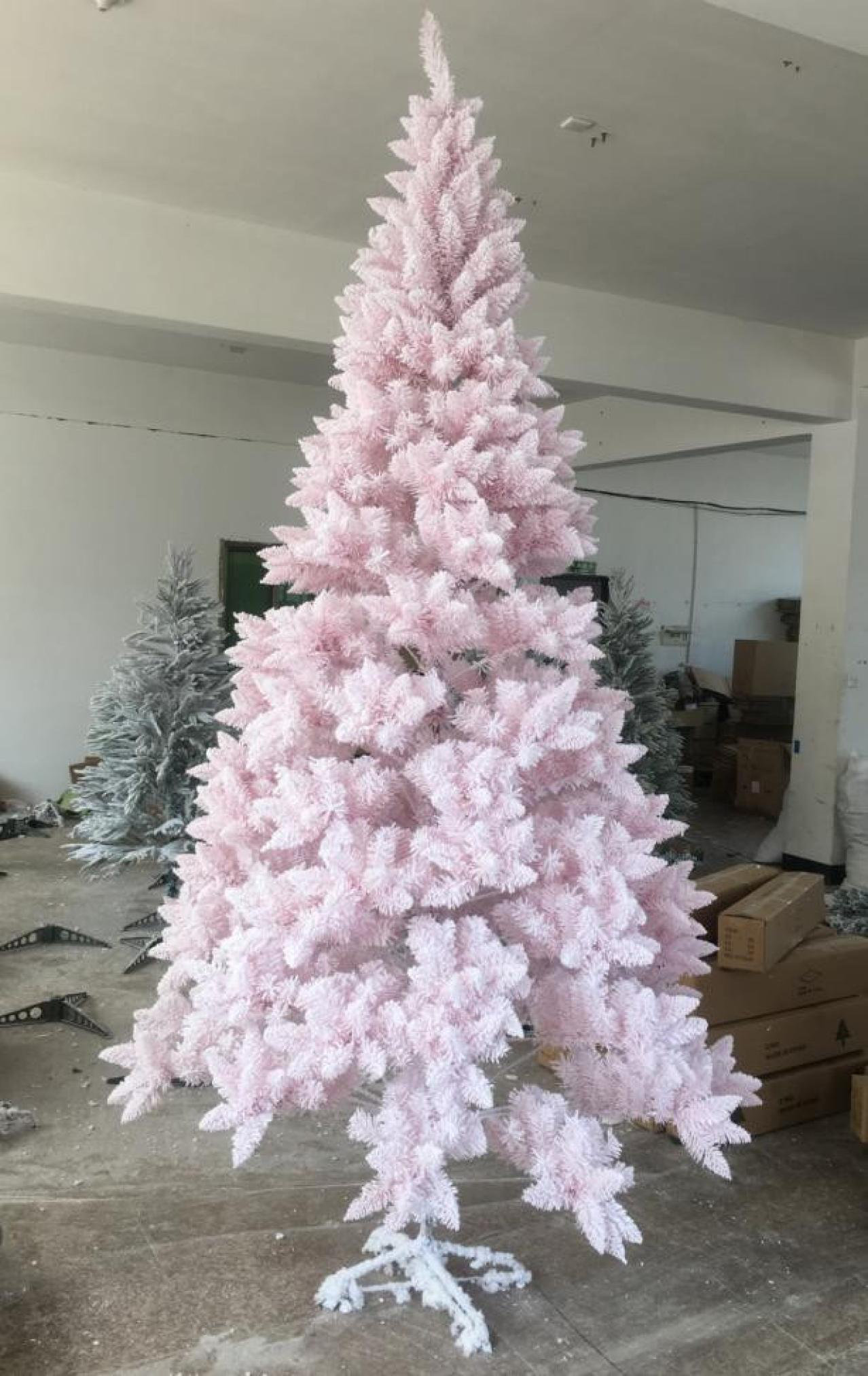 The Holiday Aisle Pink Artificial Snow Flocked Christmas Tree 8ftfull Tree Withmetal Stand Wayfair