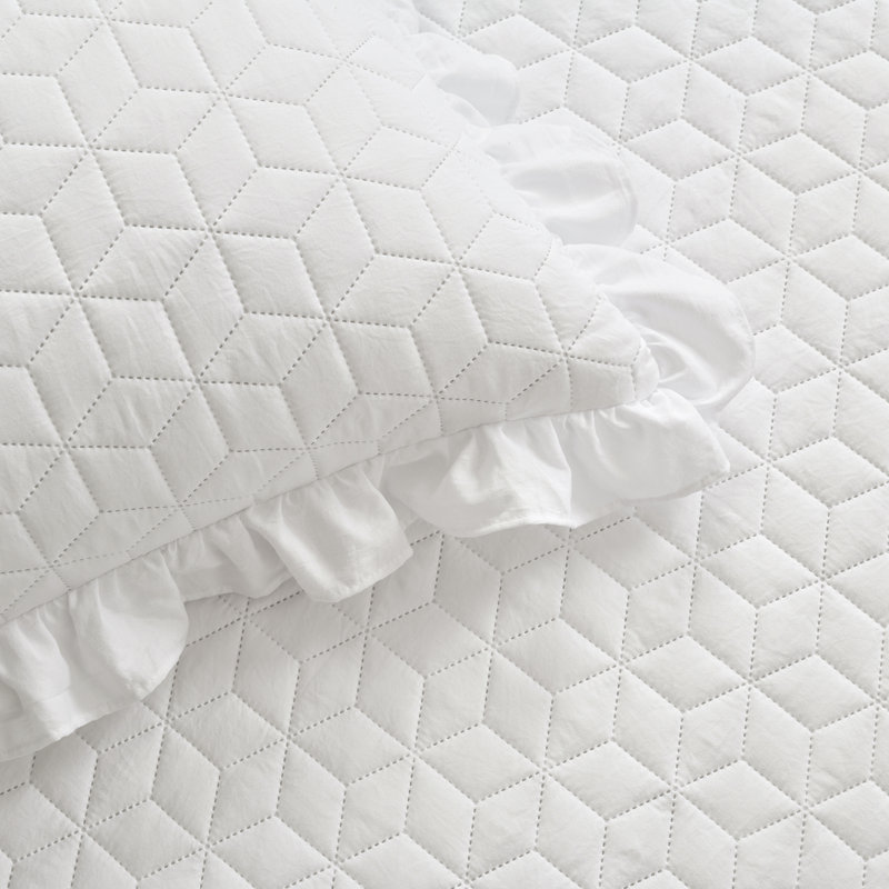 New French Toile Blue White Patchwork Luxury Quilted Bedspread Summer SET Ruffle
